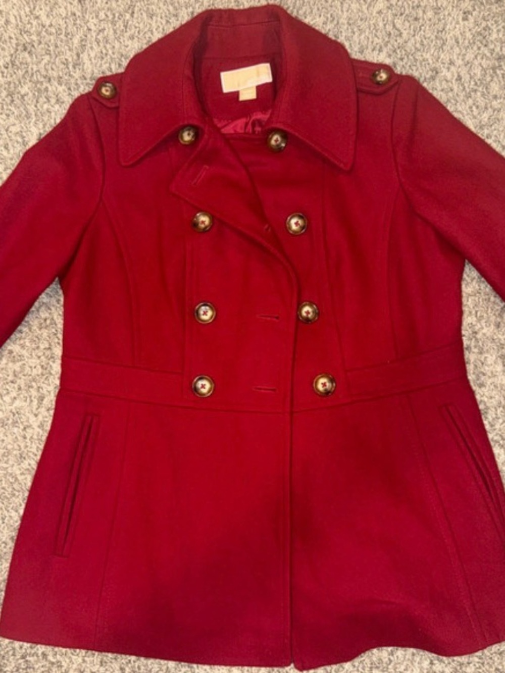 Michael Kors Red Double-Breasted Wool Peacoat